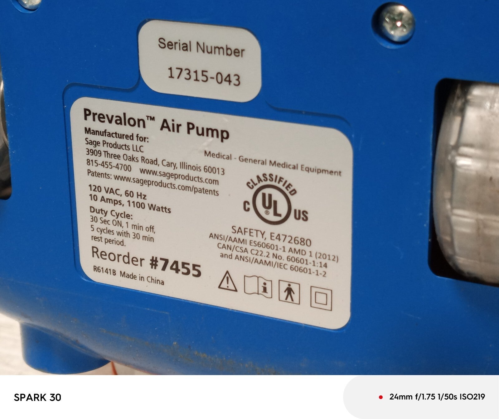Stryker 7455 Prevalon Pump, HEPA Equipped with Hose and 7465 Filter