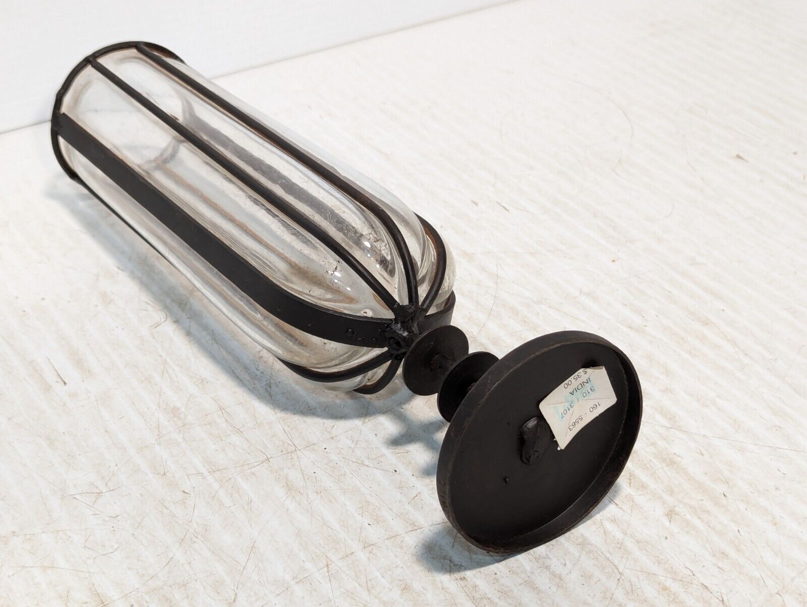 Set of 3 Rare Vintage Brutalist, Metal Caged Blown Glass Vases - Free Shipping