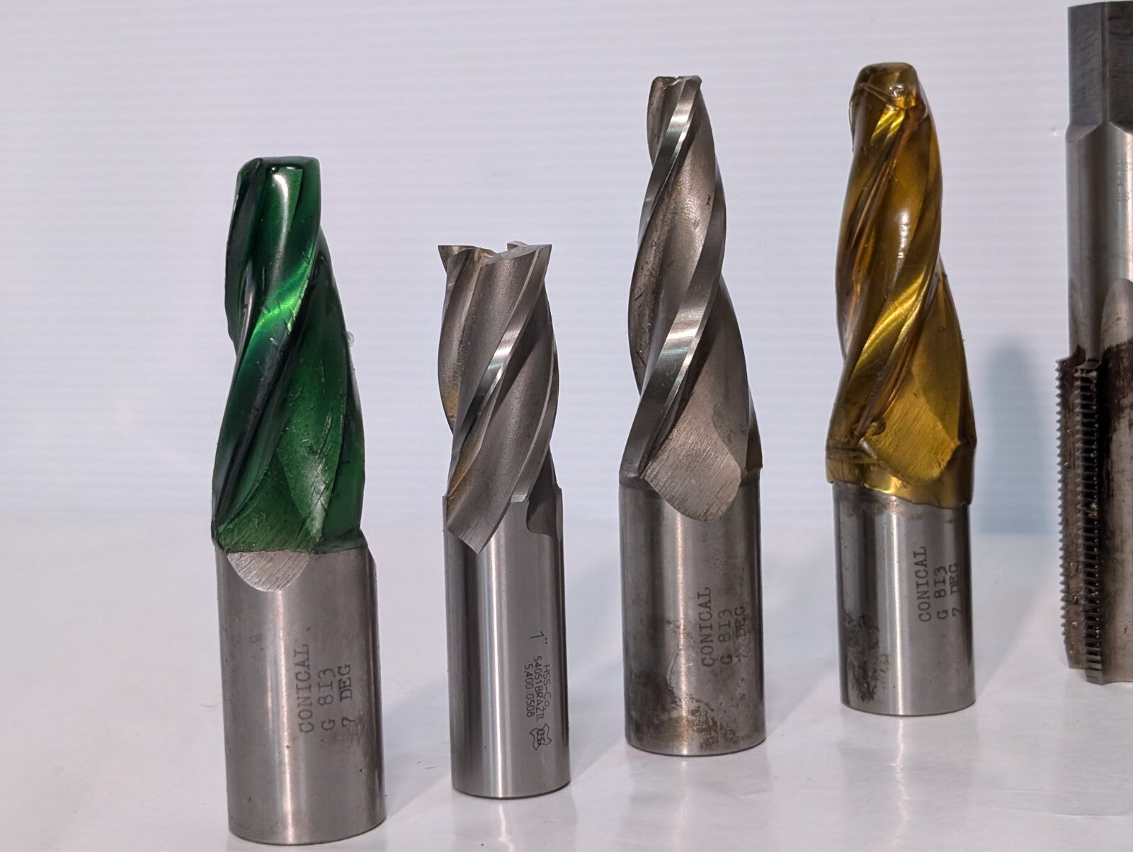 (12) End Mills and Tap, Sossner Widia Conical, See Photos for Specs.