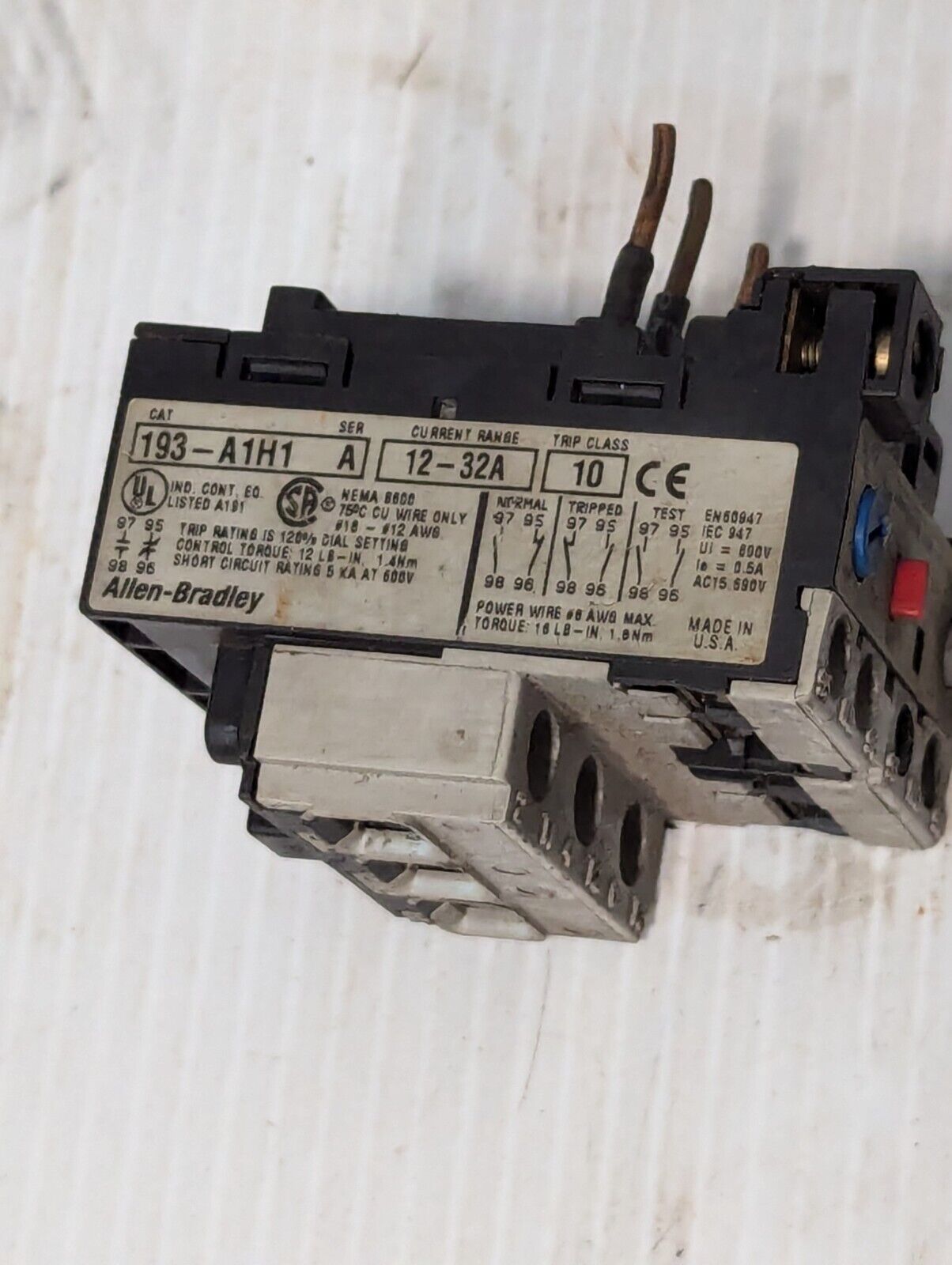 Allen-Bradley 193-A1H1 Solid State Overload Relay 12-32A, Ser A - Free Shipping