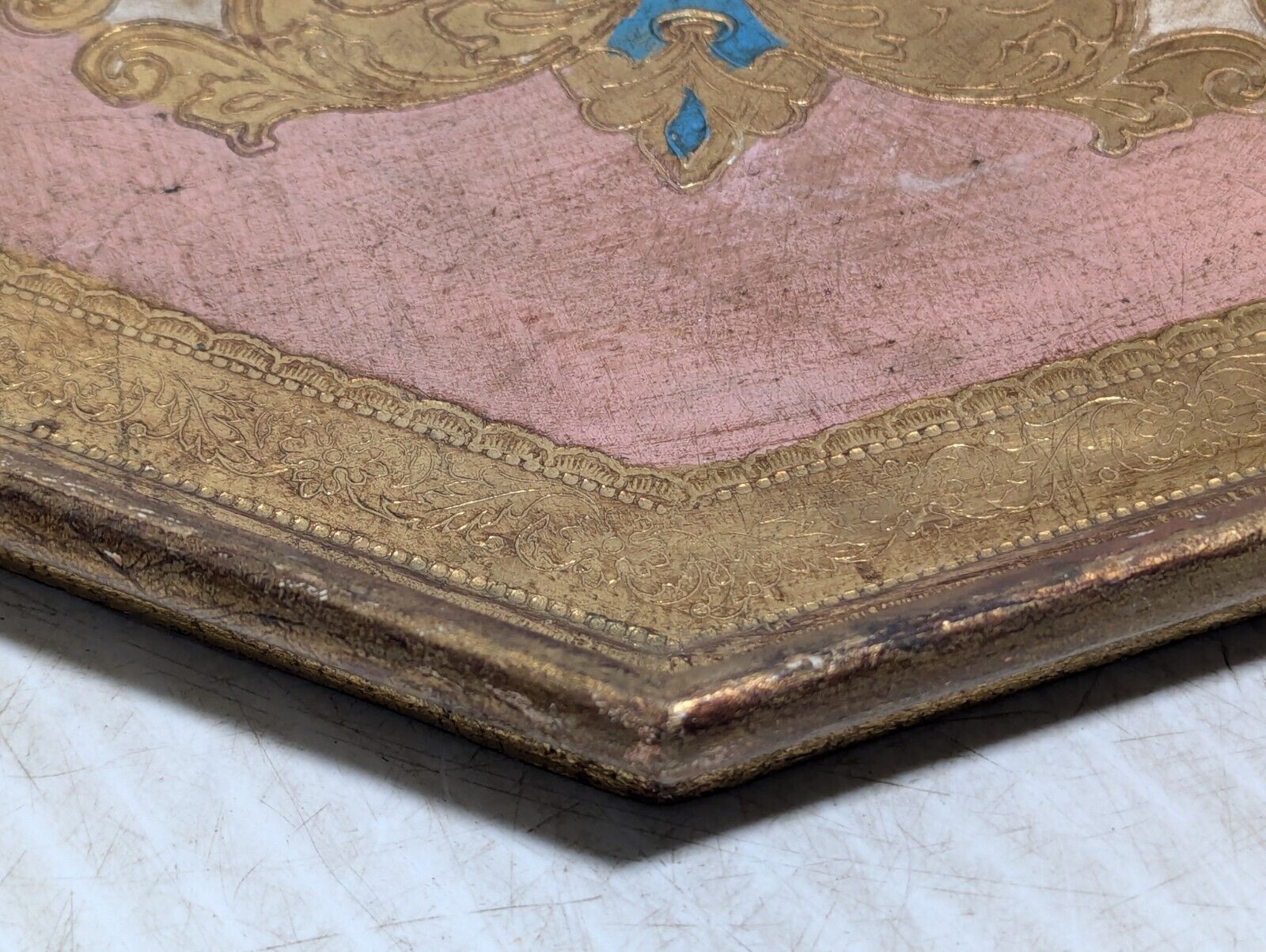Vintage Wooden Octagonal Tray, Intricately etched and hand painted - Free Ship
