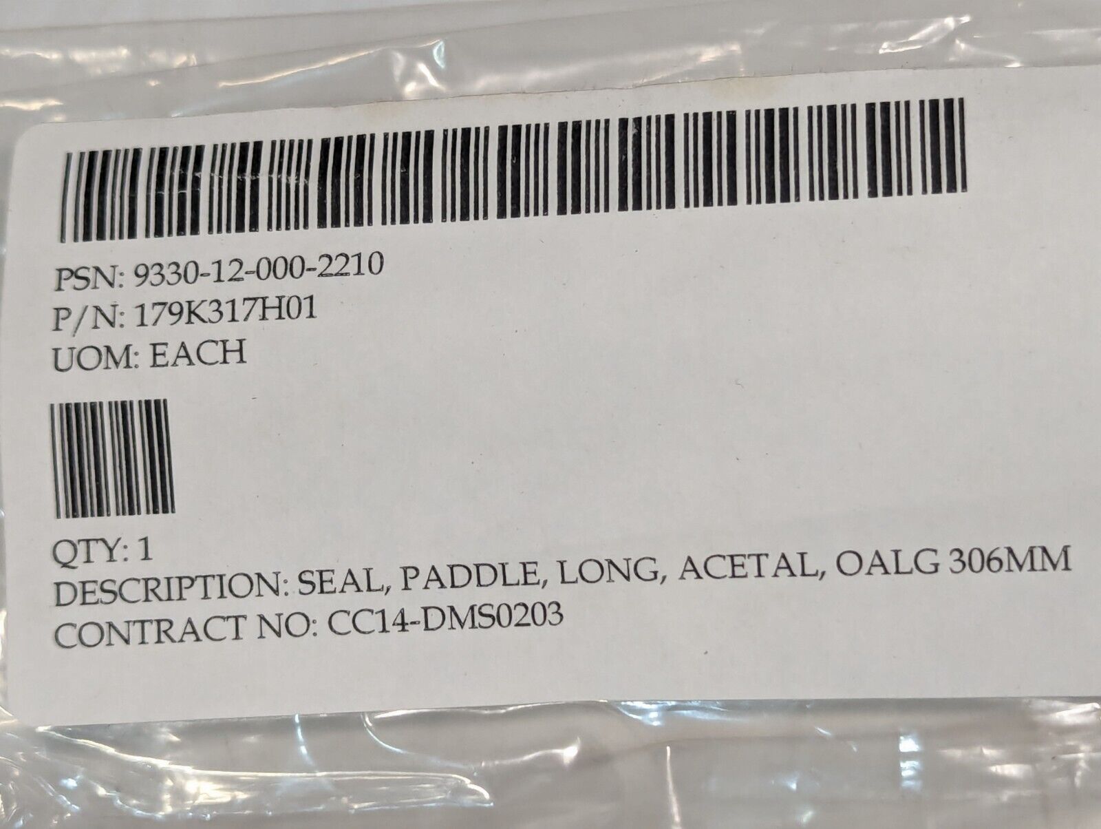 9330-12-000-2210 179K317H01 Long Acetal Paddle Seal, OALG 306mm - Free Shipping