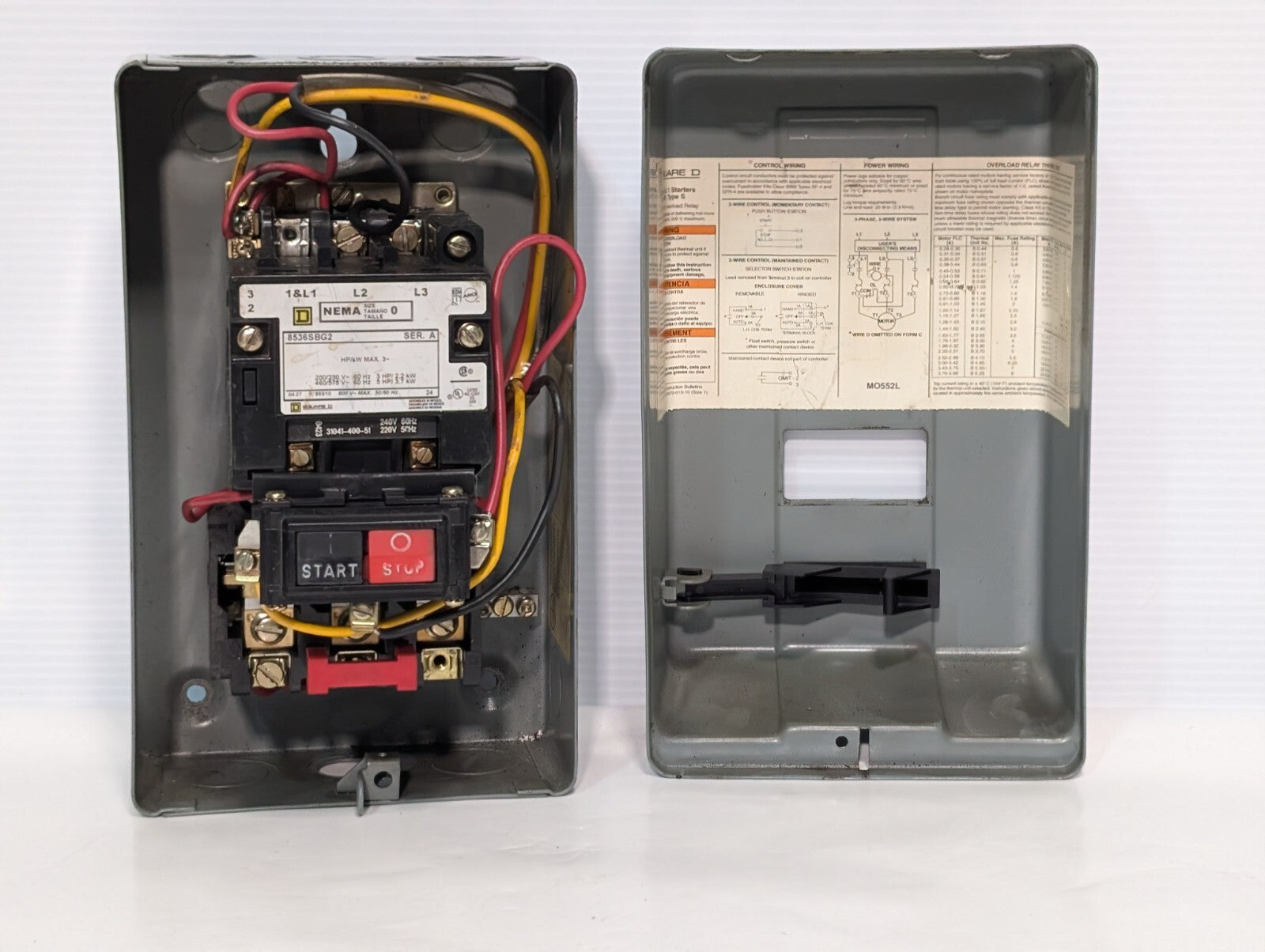 Square D 8536SBG2 Magnetic Motor Starter, Series A, NEMA 0, 480vac Coil, 18A