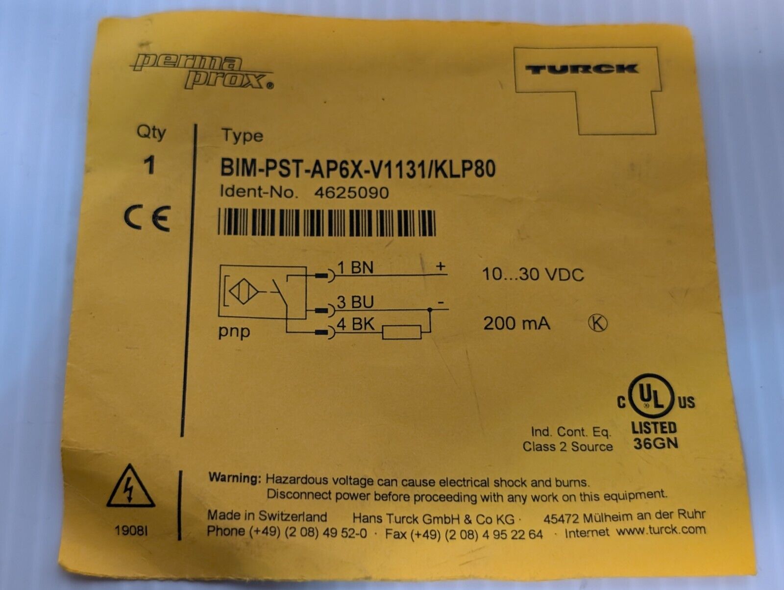 Turck BIM-PST-AP6X-V1131/KLP80 Proximity Switch Sensor - Free Shipping+Returns
