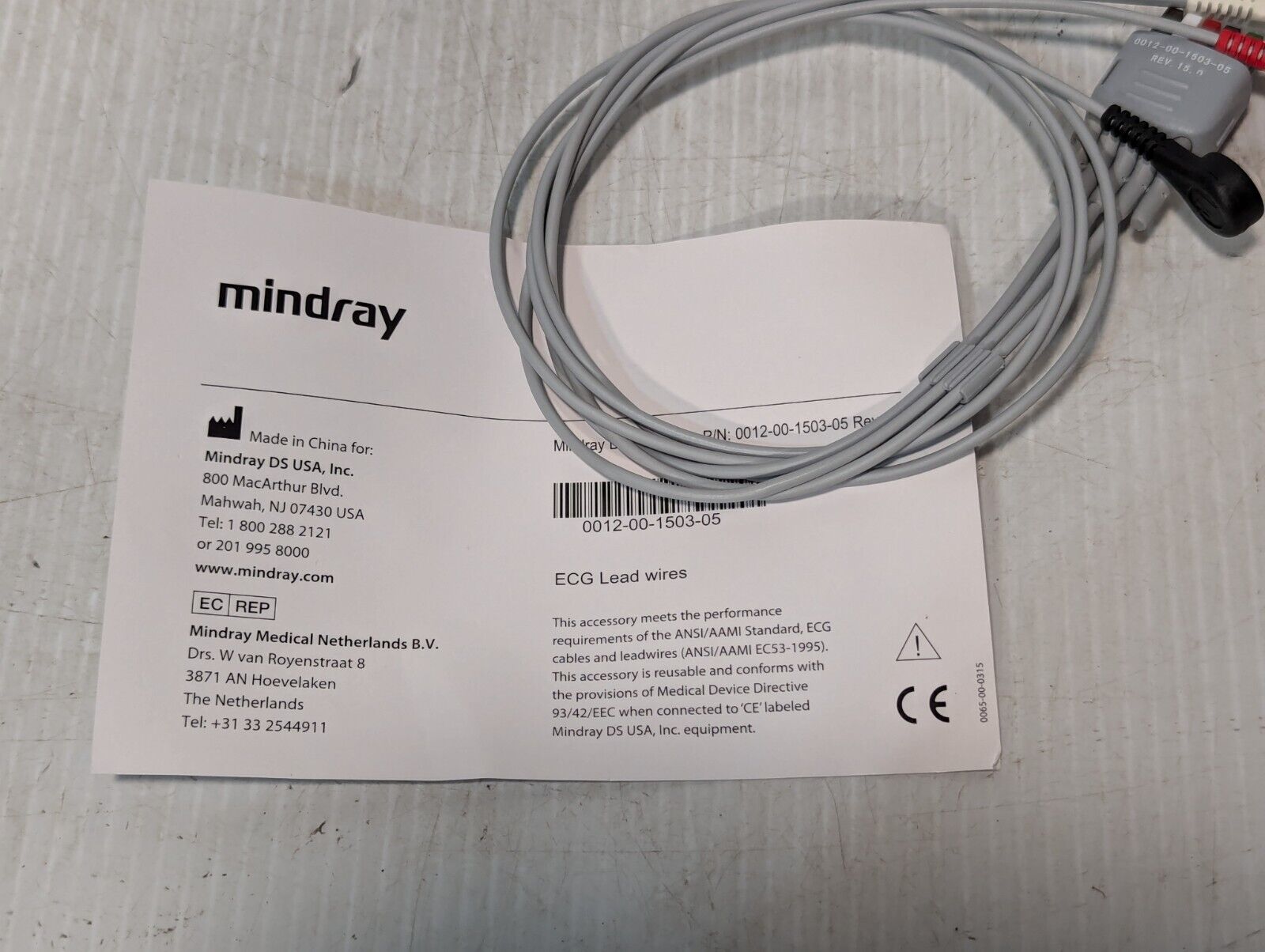 Mindray 0012-00-1503-05 Rev. 15.0 ECG LEADWIRE - Free Shipping
