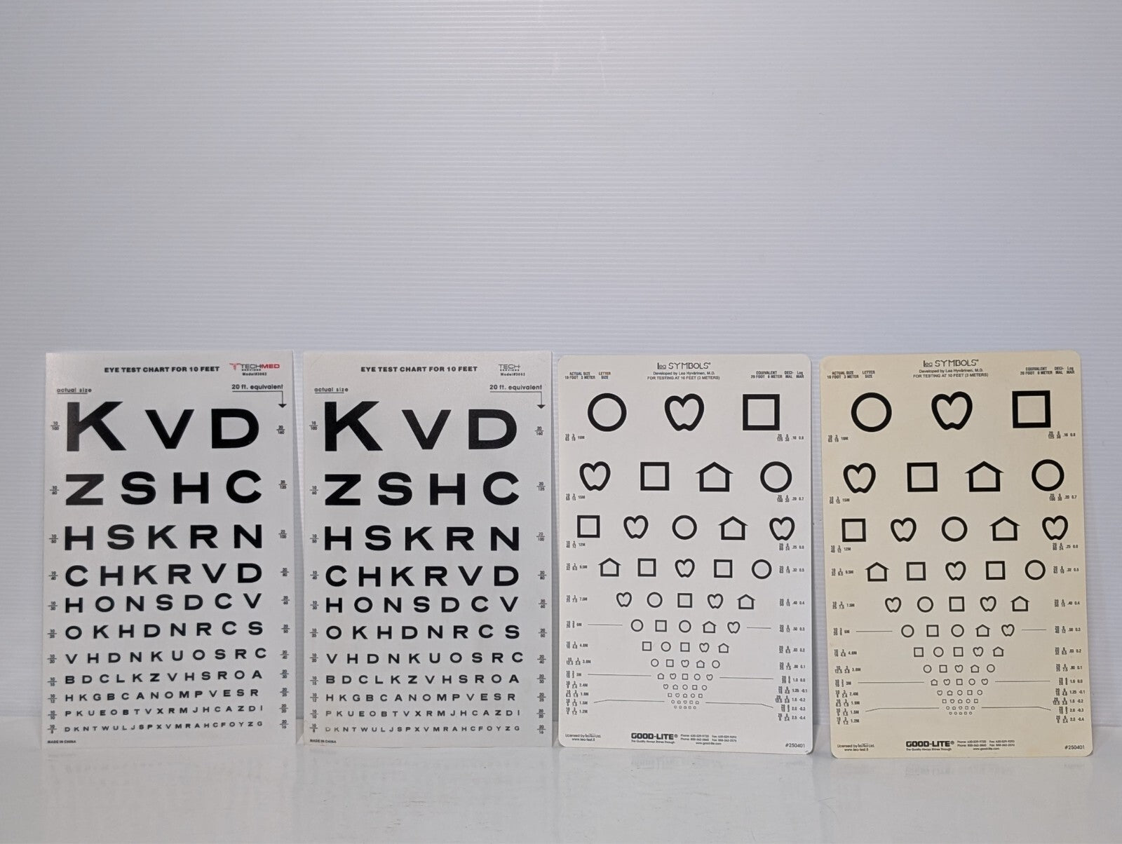 (4) Eye Test Charts for 10 Feet, Children Symbols Non-Standard 9"x14"