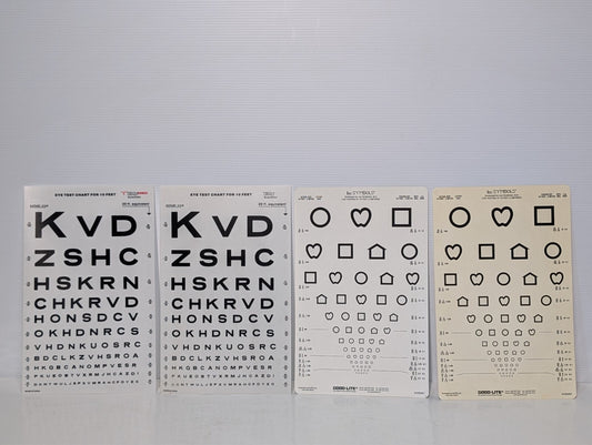 (4) Eye Test Charts for 10 Feet, Children Symbols Non-Standard 9"x14"