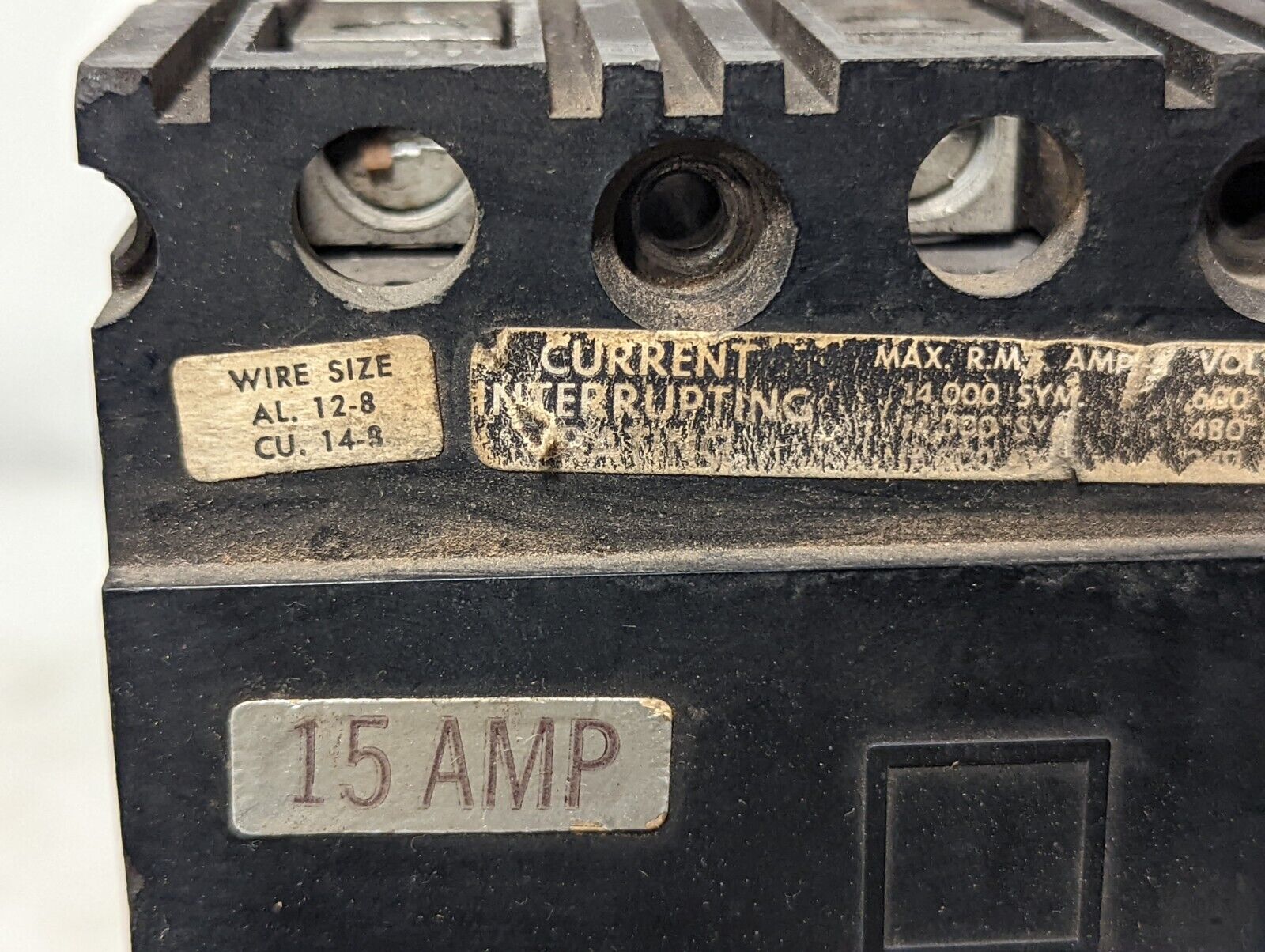 Square D FAL36015 circuit breaker, 15A, 3 pole, 600VAC, 125/250VDC