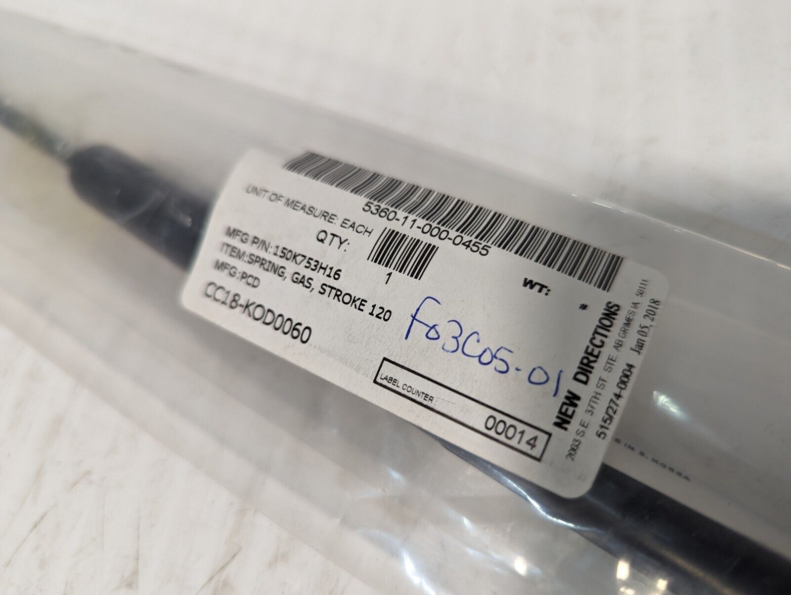 IGS 66Z100058ZZ0200 Volumeline Gas Spring 120mm Stroke, 45 lbs. Force -Free Ship