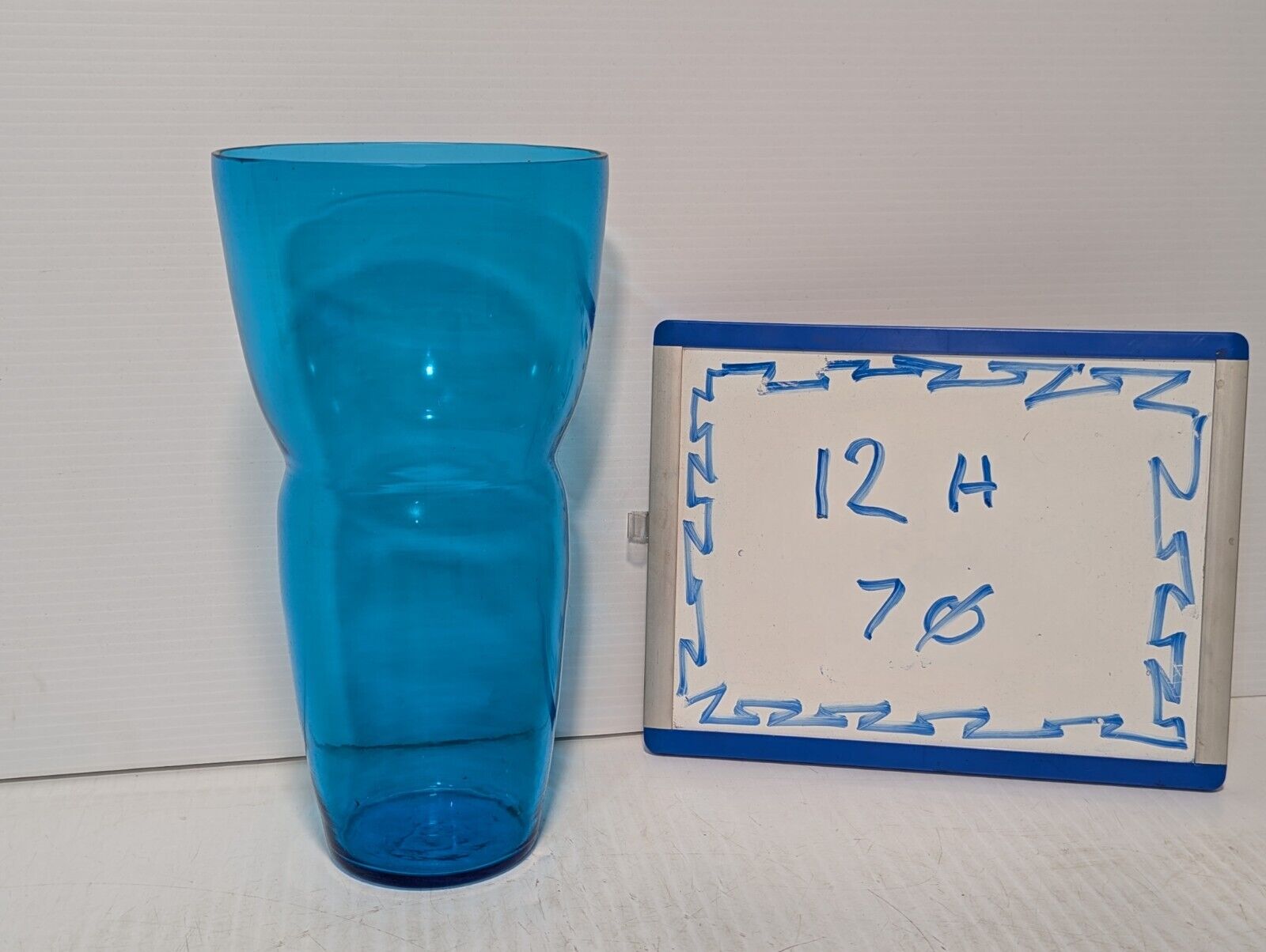 Vintage Blue Translucent Glass Vase, 12" Tall x 7" Diameter - Free Shipping
