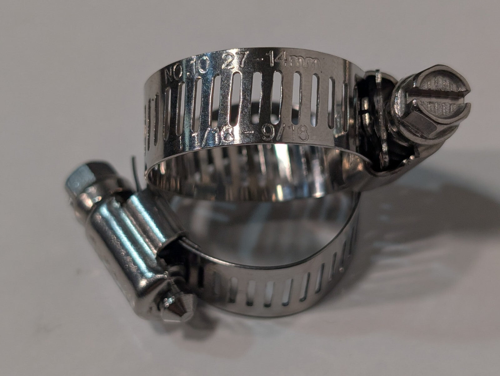 (185) No. 10 Stainless Steel Worm Drive Hose Clamp, 27-14mm, 1-1/16 to 9/16 in