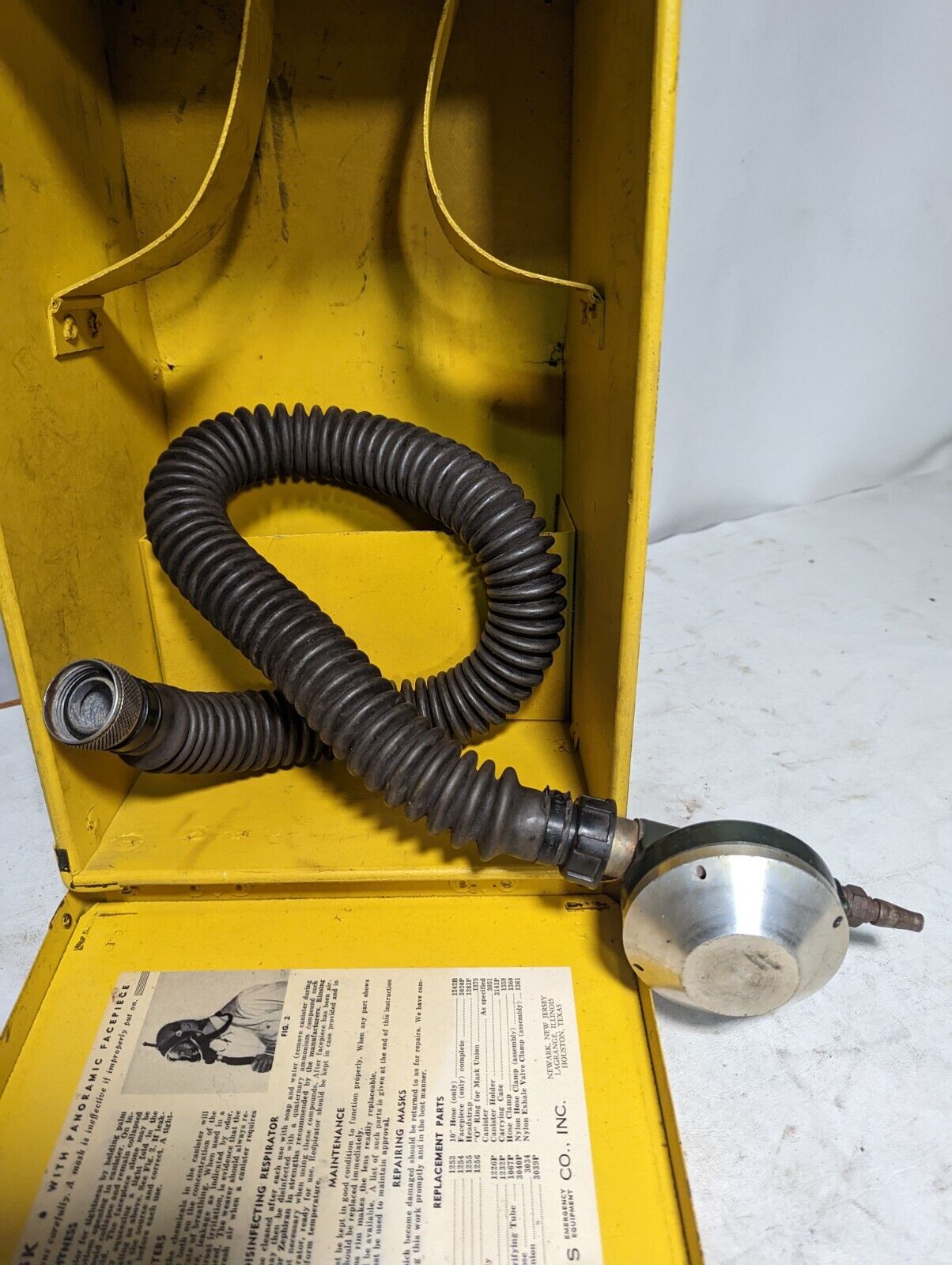 Vintage Davis permissible gas mask in yellow case as pictured