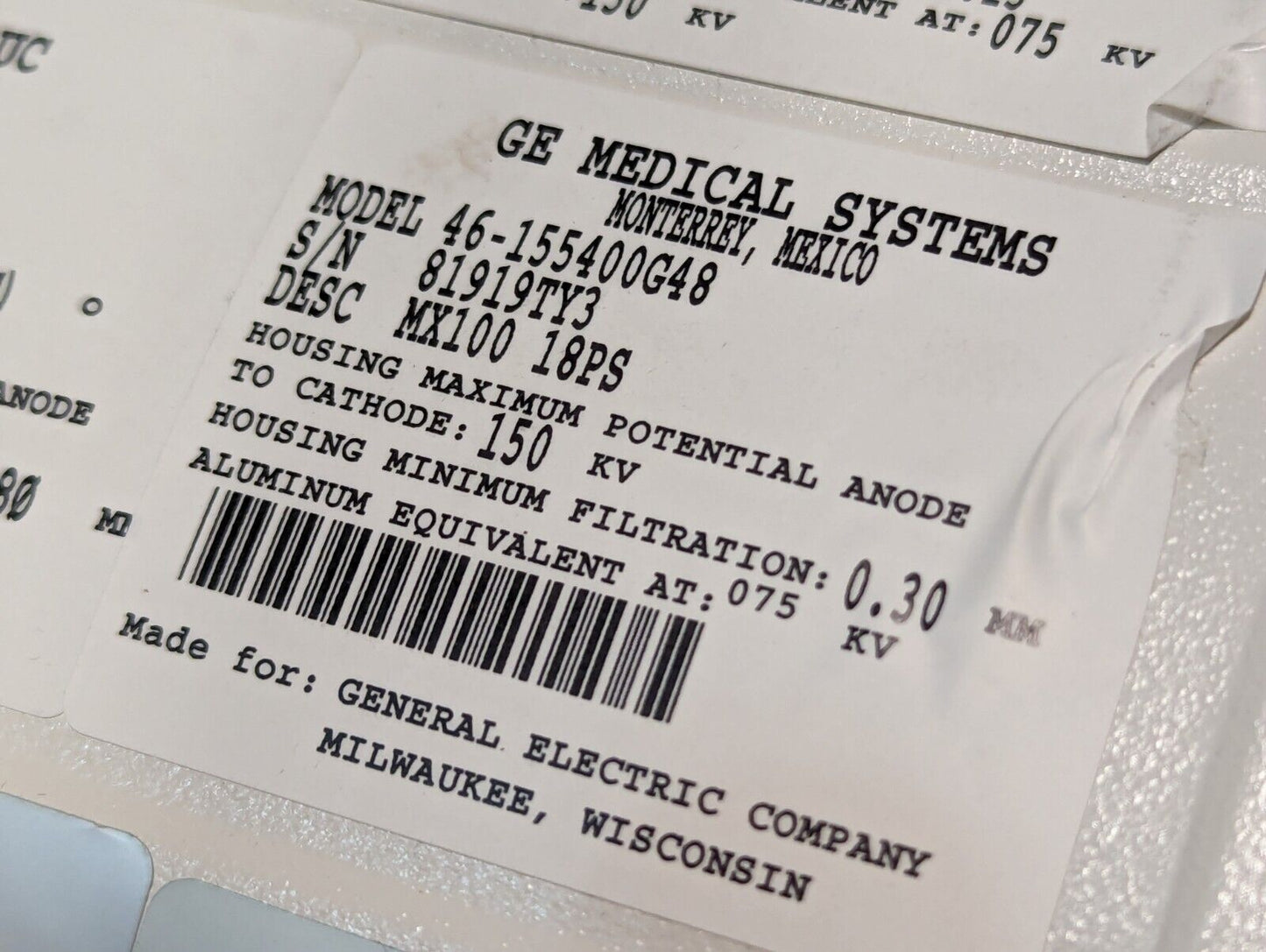 GE MX-100 X-Ray Tube P/N 46-155400G48 DOM: 08-2013 - Free Shipping