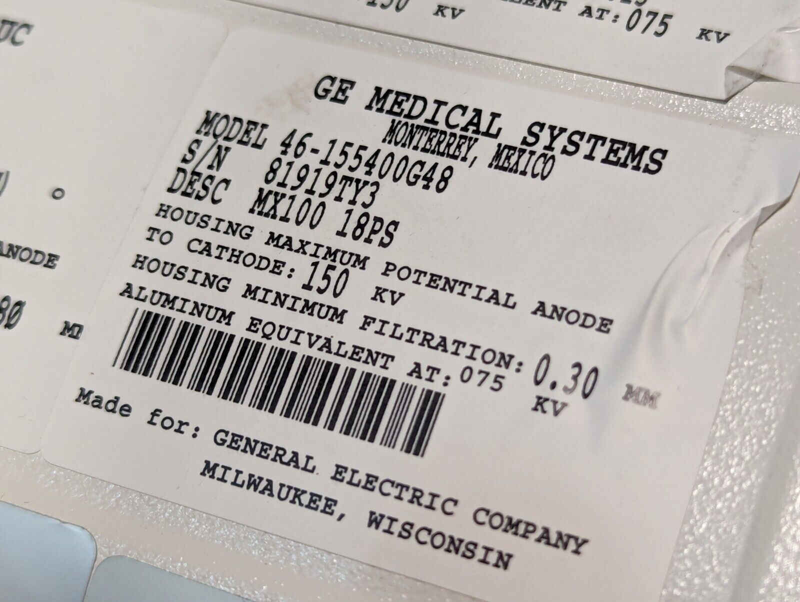 GE MX-100 X-Ray Tube P/N 46-155400G48 DOM: 08-2013 - Free Shipping
