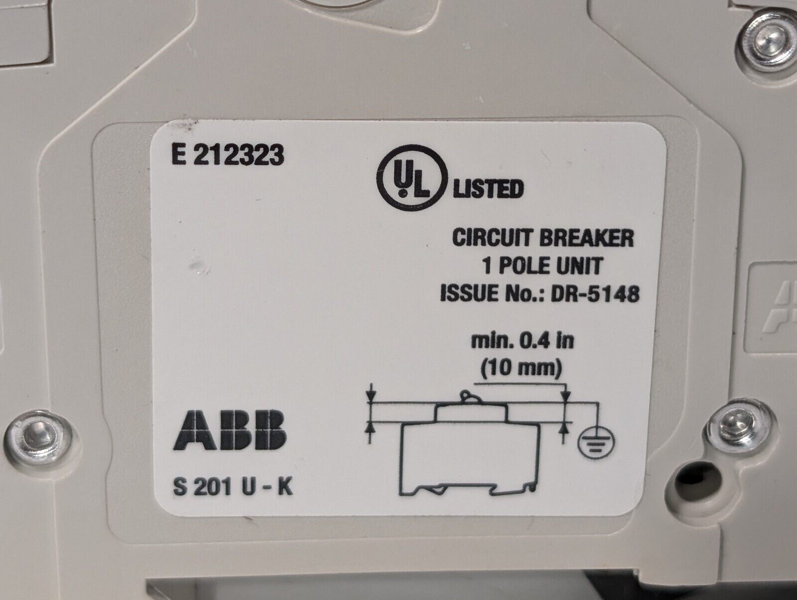 ABB S201U-K4 Circuit Breaker, 4A, 1 Pole, Made in Germany, 50/60 Hz, E212323