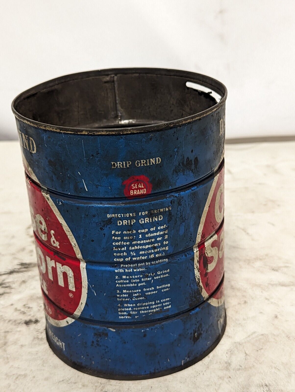 Vintage Chase & Sanborn coffee, 2lb can, drip grind, cut as pictured