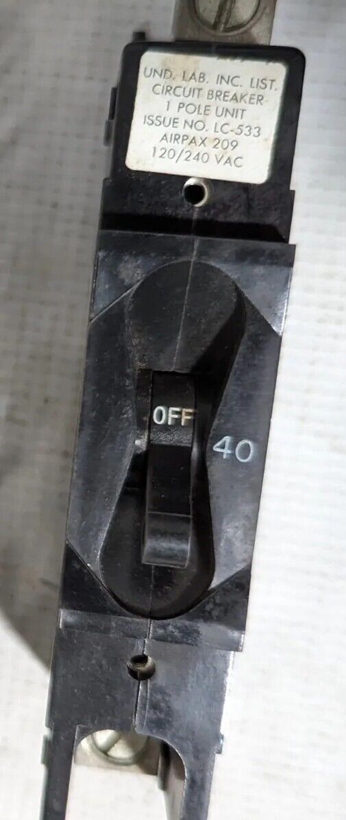 Airpax 209-1-4899-40 Circuit Breaker, 40A, 120/240 VAC, 1 Pole