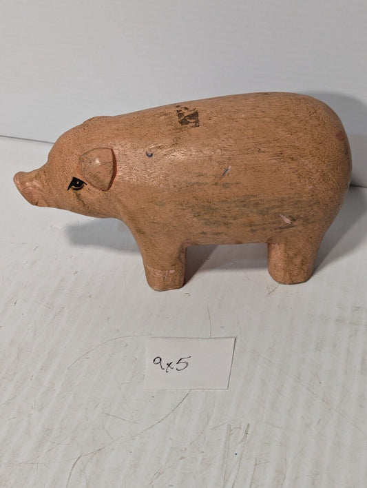 Wooden Pig Figurine, 9X5" Cute Childhood Figurine. Hand Carved - Free Shipping