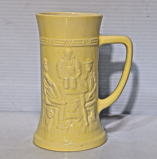 Vintage Yellow Glazed Beer Stein Coffee Mug Pub Federal Milk Glass