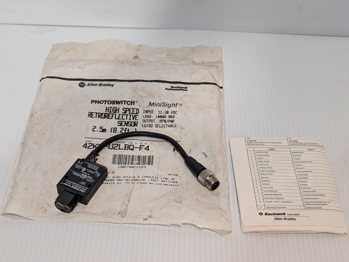 NOS Allen-Bradley 42KL-U2LBQ-F4 Series A Minisight Photoelectric Switch Sensor