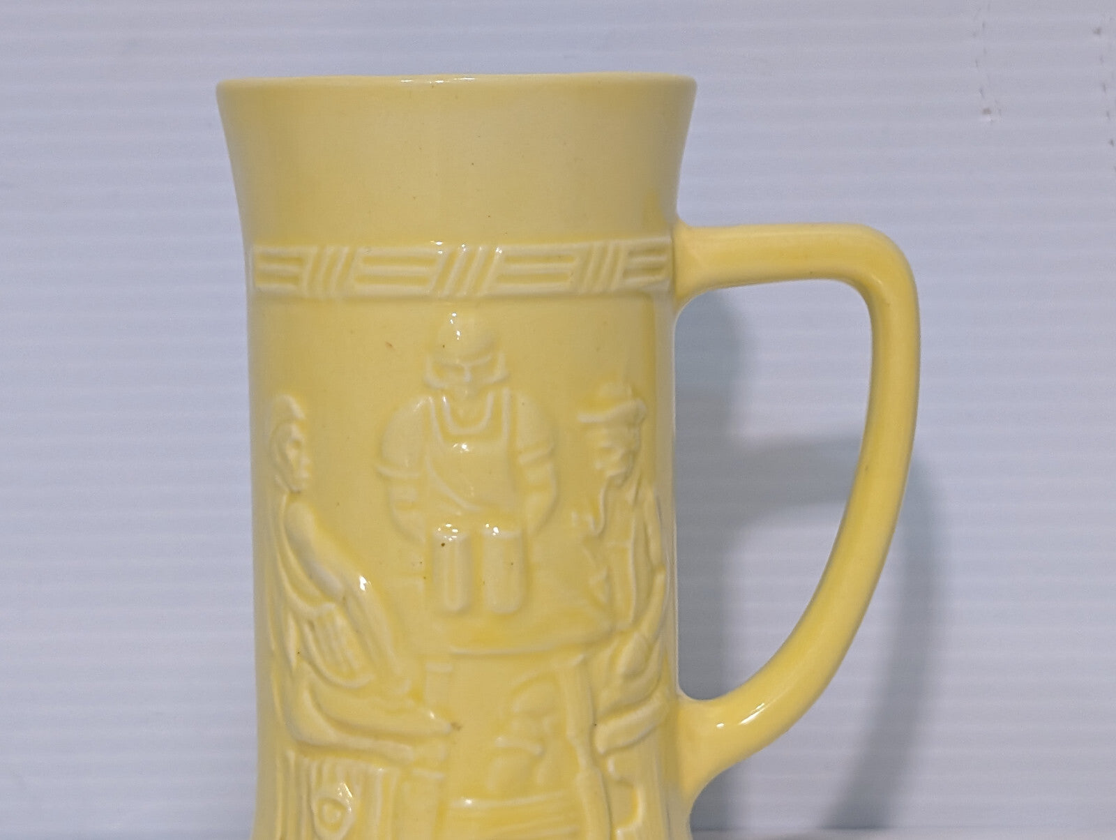 Vintage Yellow Glazed Beer Stein Coffee Mug Pub Federal Milk Glass
