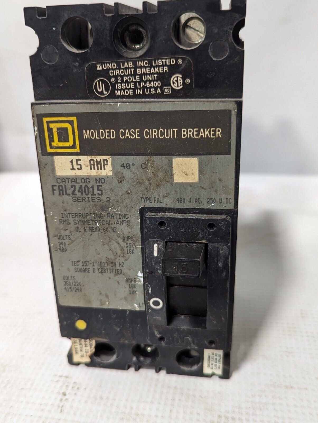 Square D FAL24015 2-Pole Molded Case Circuit Breaker, 15A, 480VAC, 250VDC