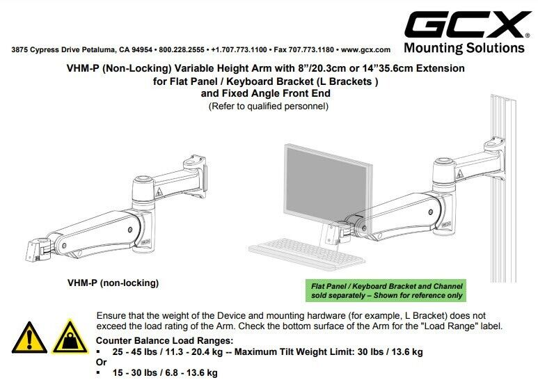 GCX WS-0012-17 VHM-P Rail Mount Adjustable Arm, 25-45 Lb. Capacity - Free Ship