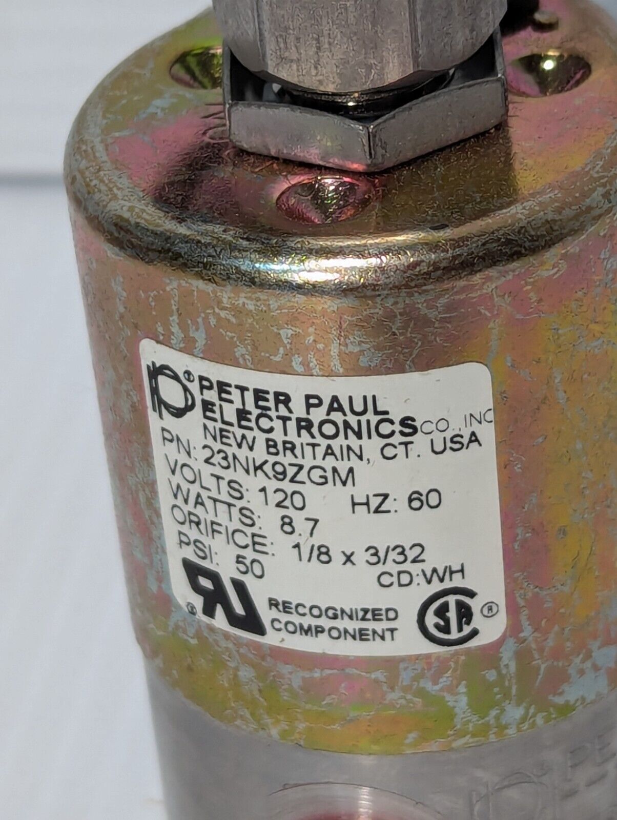 Peter Paul 23NK9ZGM Solenoid Valve 8.7W 120Vac 50Psi 1/8x3/32 CD:WH - Free Ship