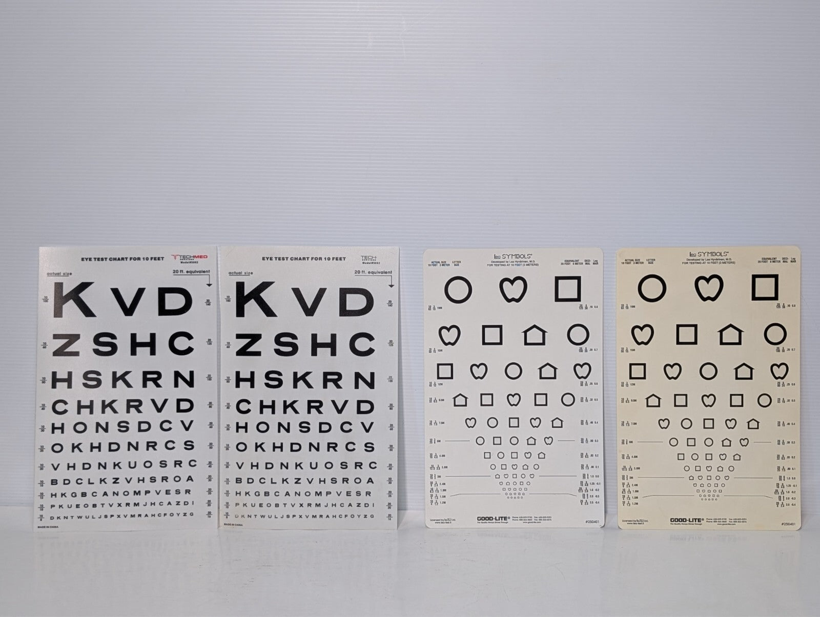 (4) Eye Test Charts for 10 Feet, Children Symbols Non-Standard 9"x14"