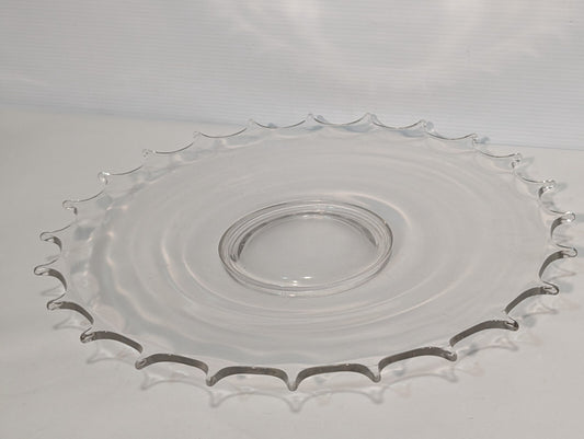 Vintage Glass Serving Platter \ Dish, 24 Point, 16.5" Wide, Clear