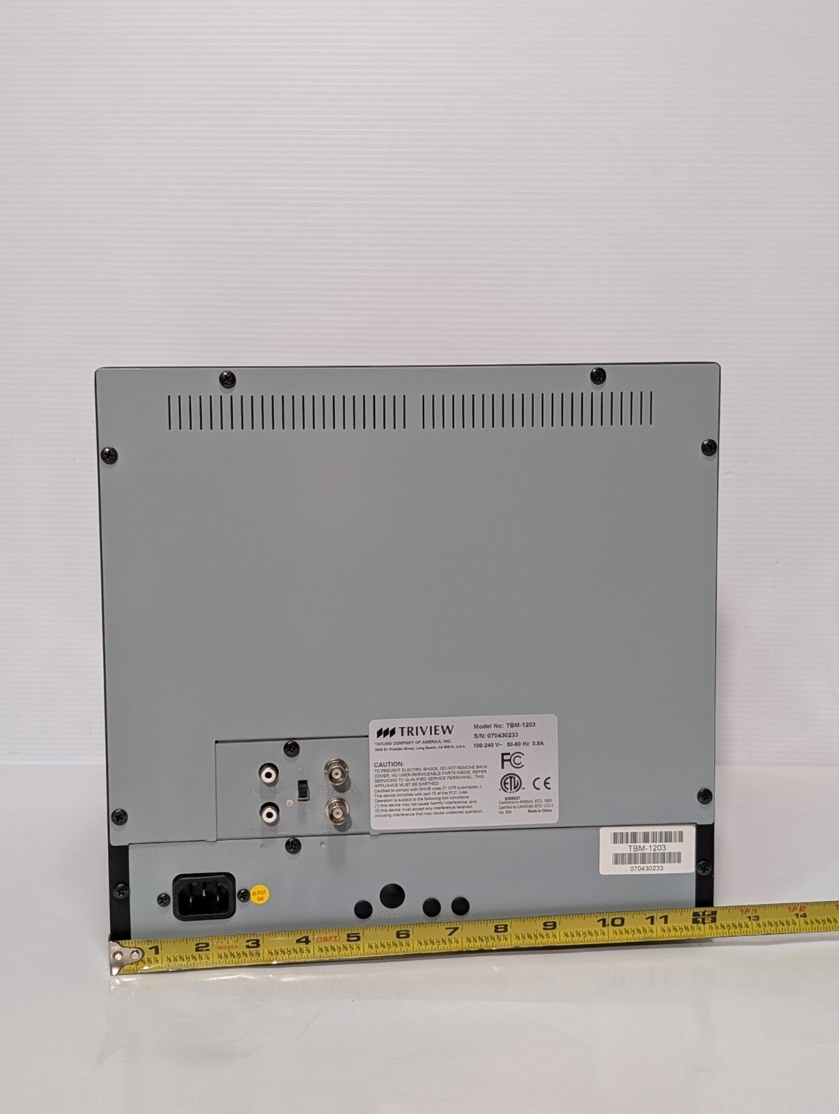 Tatung TBM-1203 Triview  B&W Surveillance Monitor, 11" Visual Screen, Metal Case