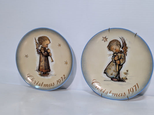 (2) Bertha Hummel Christmas Plate 1971 1972 Heavenly Angel Children