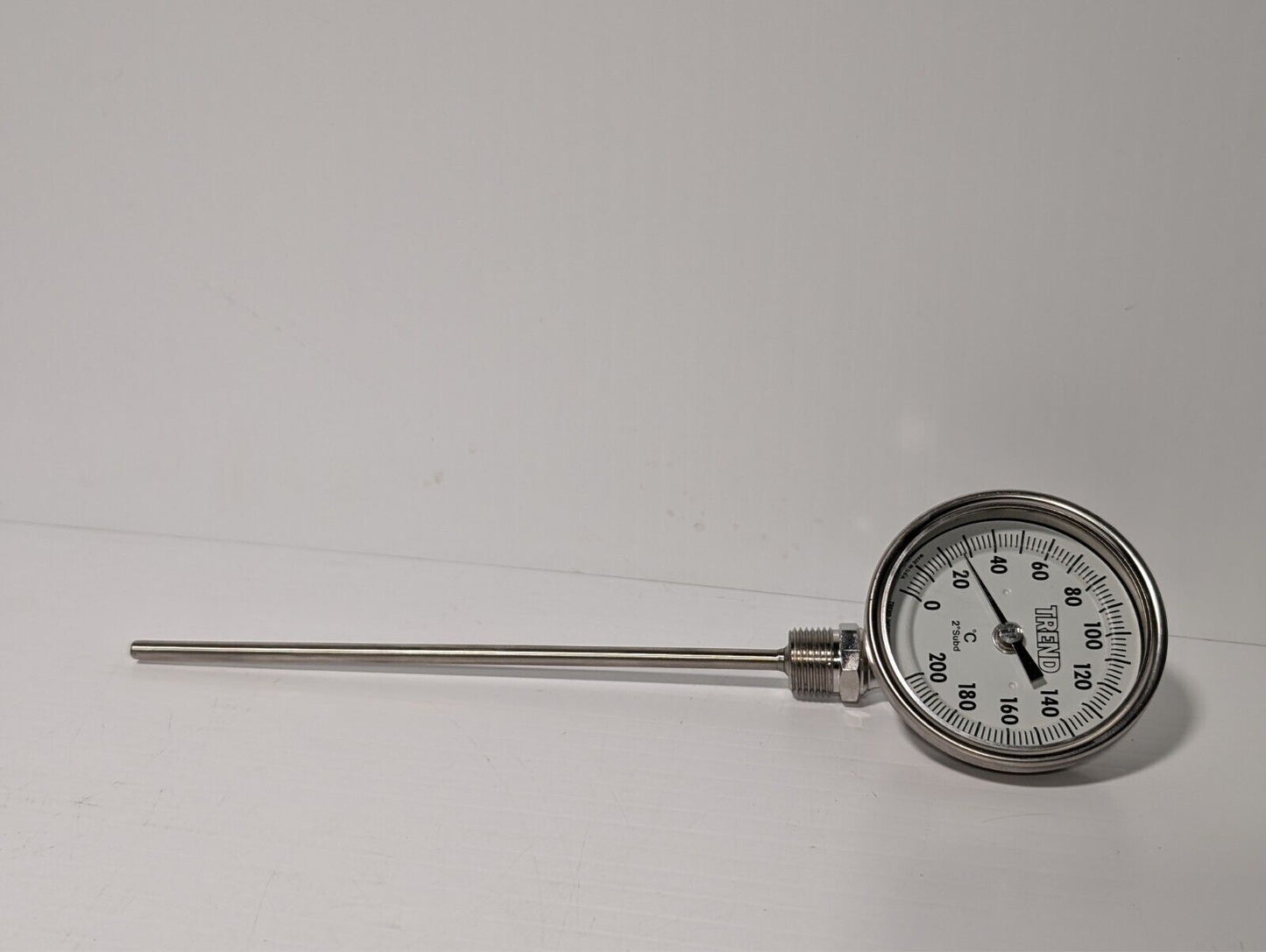 Trend CR3107C bimetal thermometer, 0-200 deg C, 2 deg subd., 3" face, 9" probe