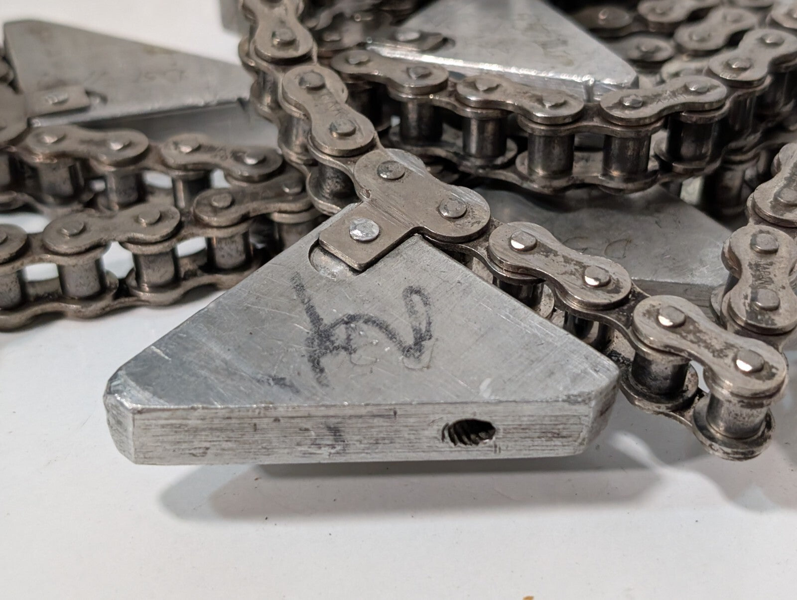 (2) 20' HKK #40 Roller Chain with Triangular Attachments for Conveyor 1/2" Pitch