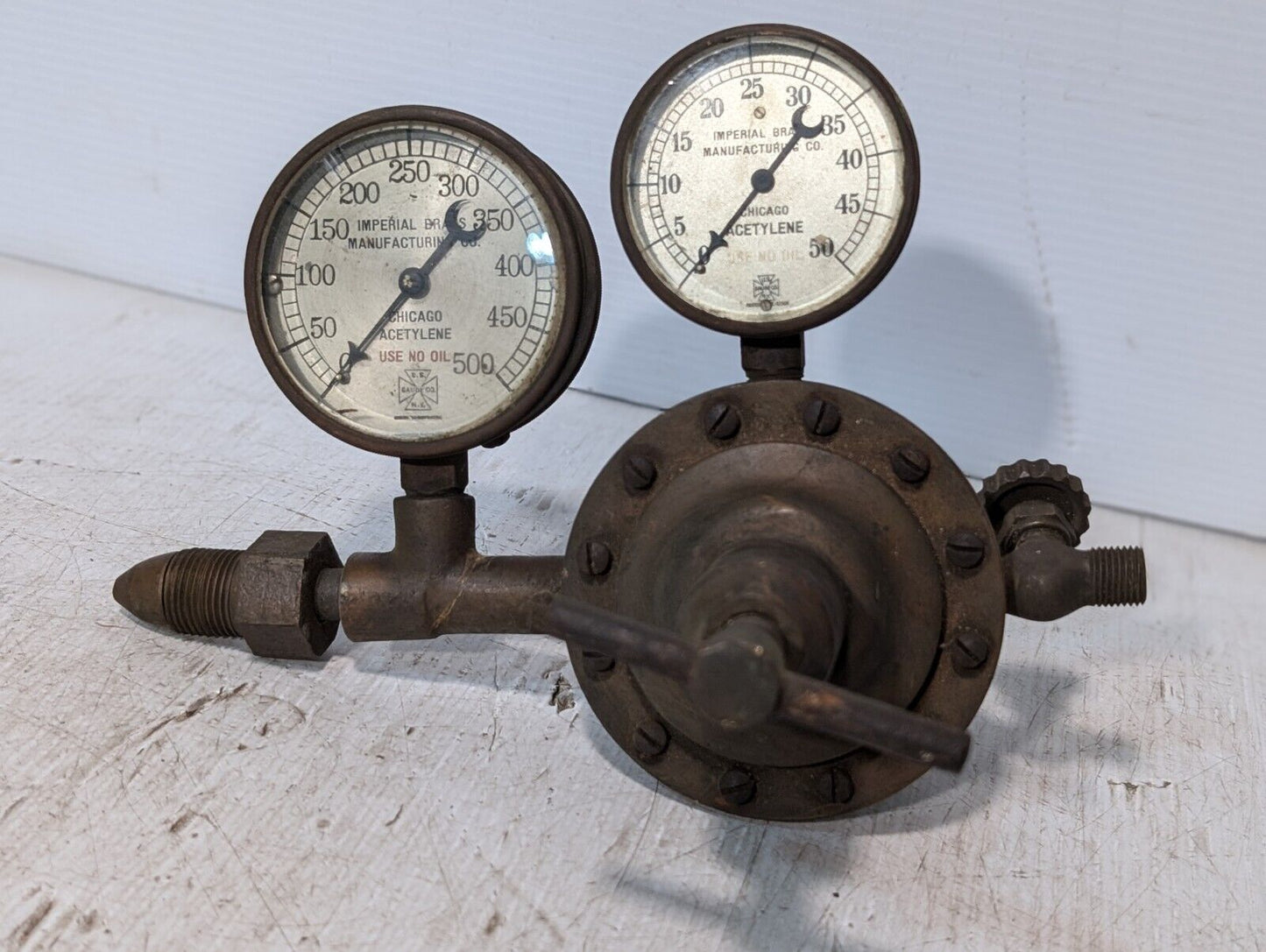 Vintage Imperial Brass Acetylene Pressure Gauge, Regulator Valve - Free Shipping