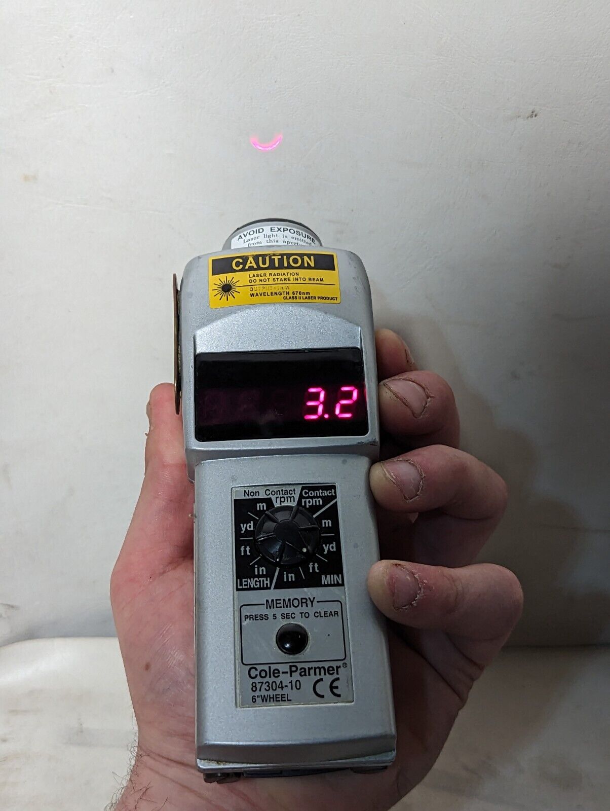 Cole-Parmer 87304-10 6" wheel Convertible Laser Tachometer with LED Display