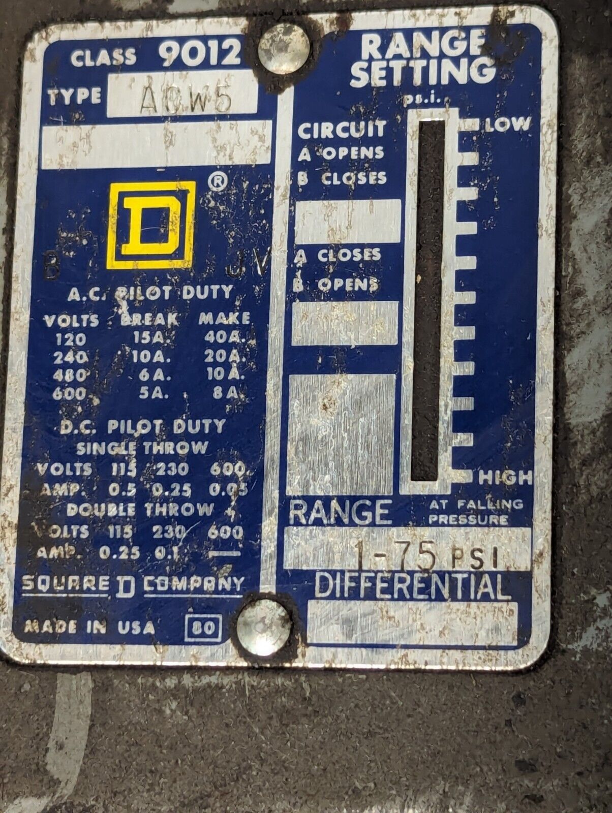 Square D 9012 ADW5 AC/DC Pilot Duty - Free Shipping