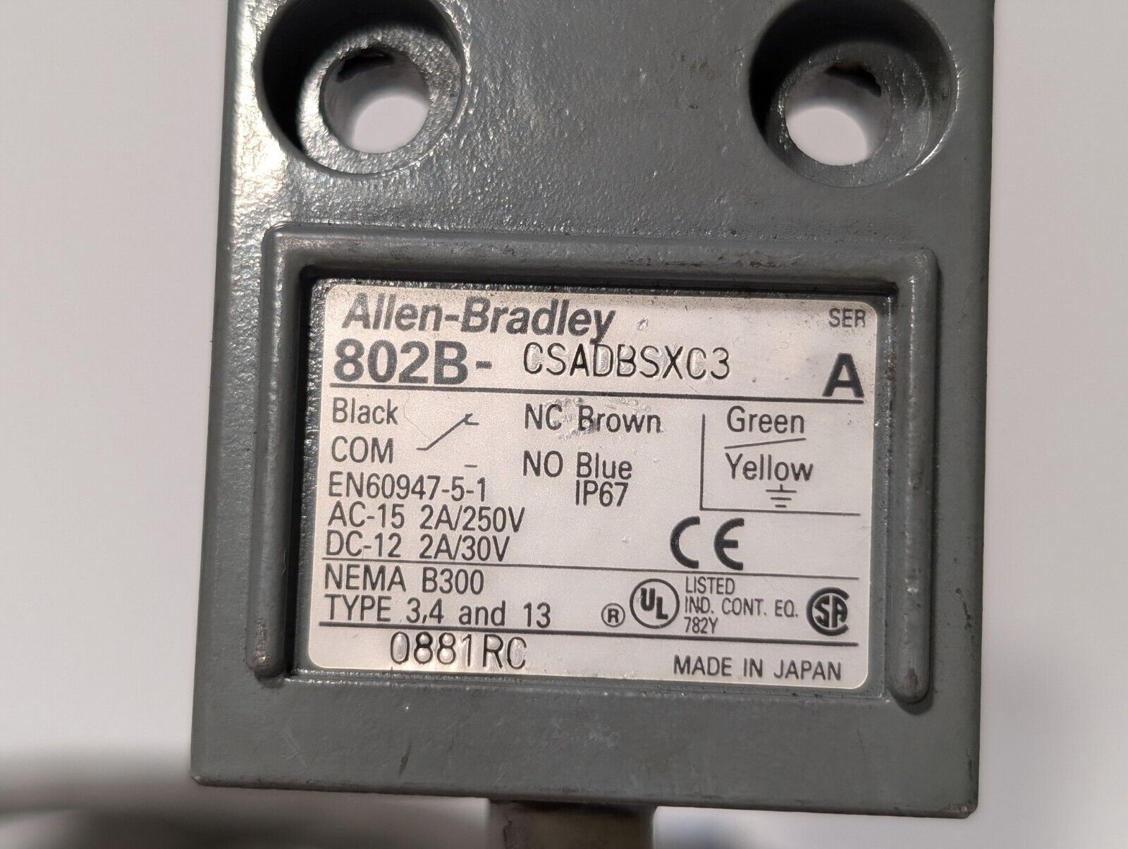 Allen Bradley 802B-CSADBSXC3 Compact Top Push Roller Limit Switch