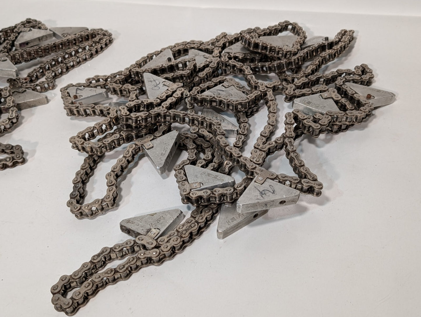 (2) 20' HKK #40 Roller Chain with Triangular Attachments for Conveyor 1/2" Pitch