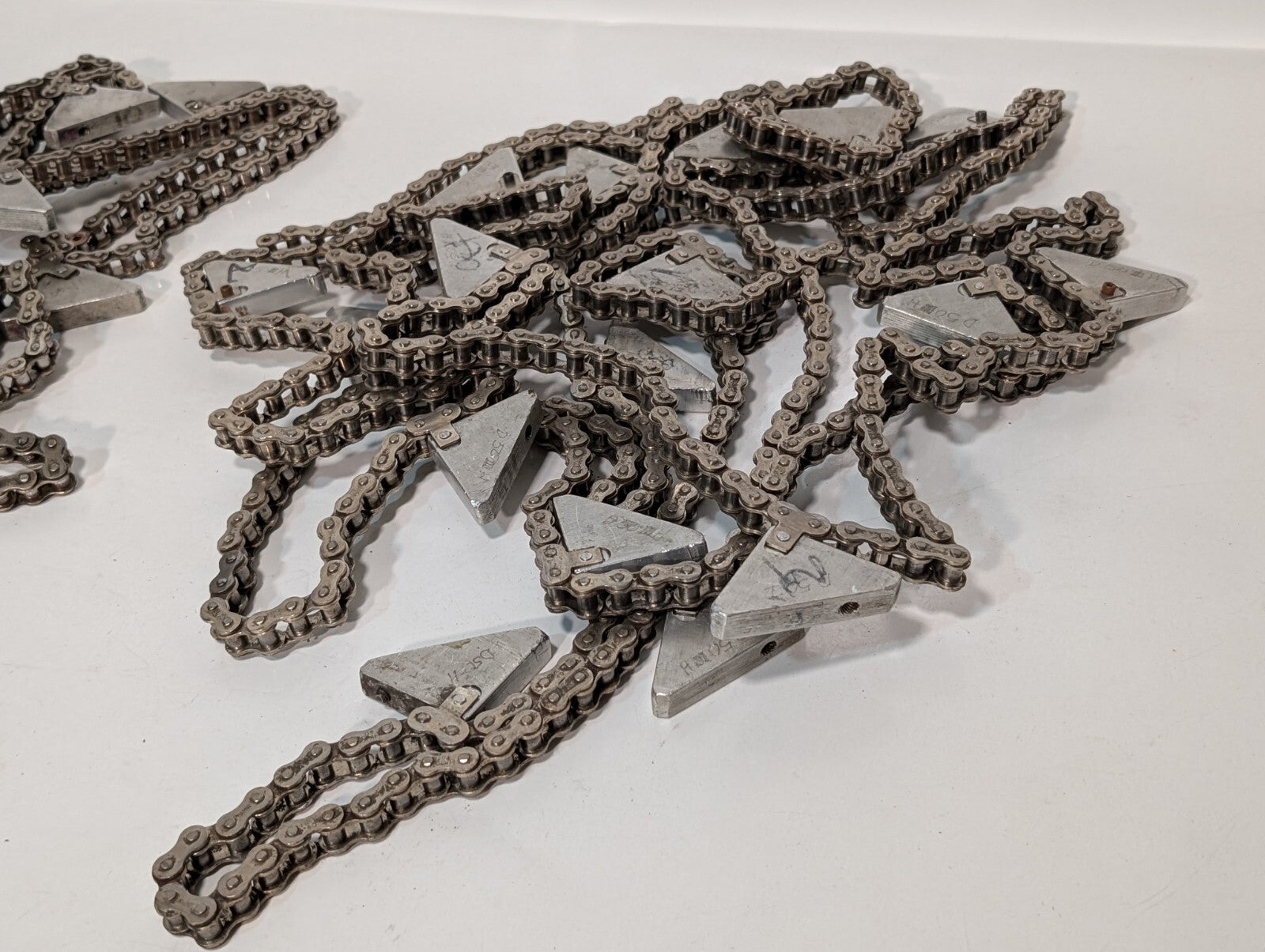 (2) 20' HKK #40 Roller Chain with Triangular Attachments for Conveyor 1/2" Pitch