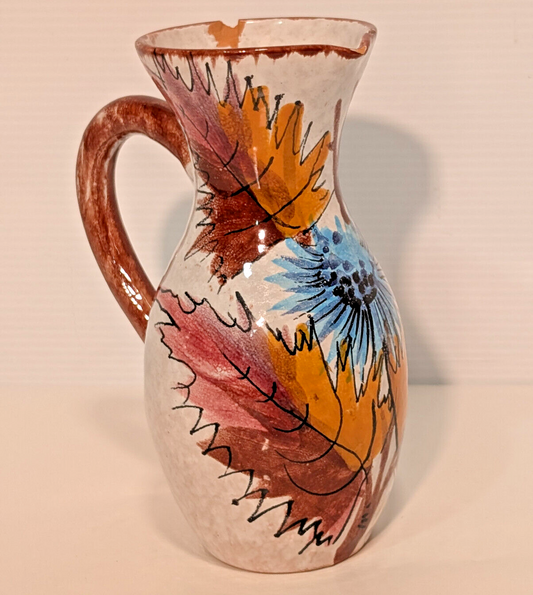 Vintage Mid Century 50s Florentine Original Handpainted Leaves Art Pitcher Vase