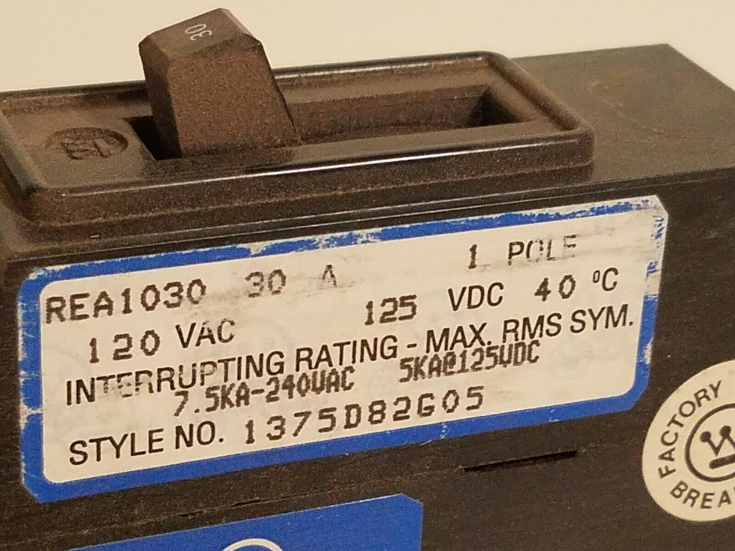 Westinghouse REA1030 Circuit Breaker 30A 120VAC, 125VDC 1 Pole