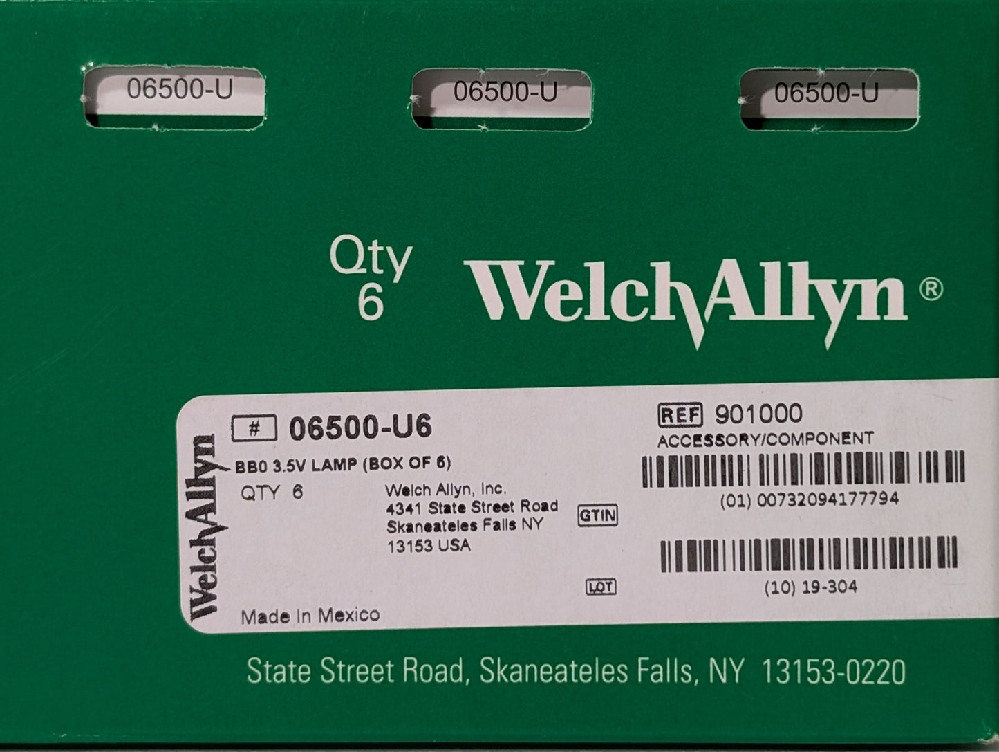 (10) Welch Allyn 06500-U6 Halogen Lamp 3.5V for MacroView Otoscope - Box of 6, 4