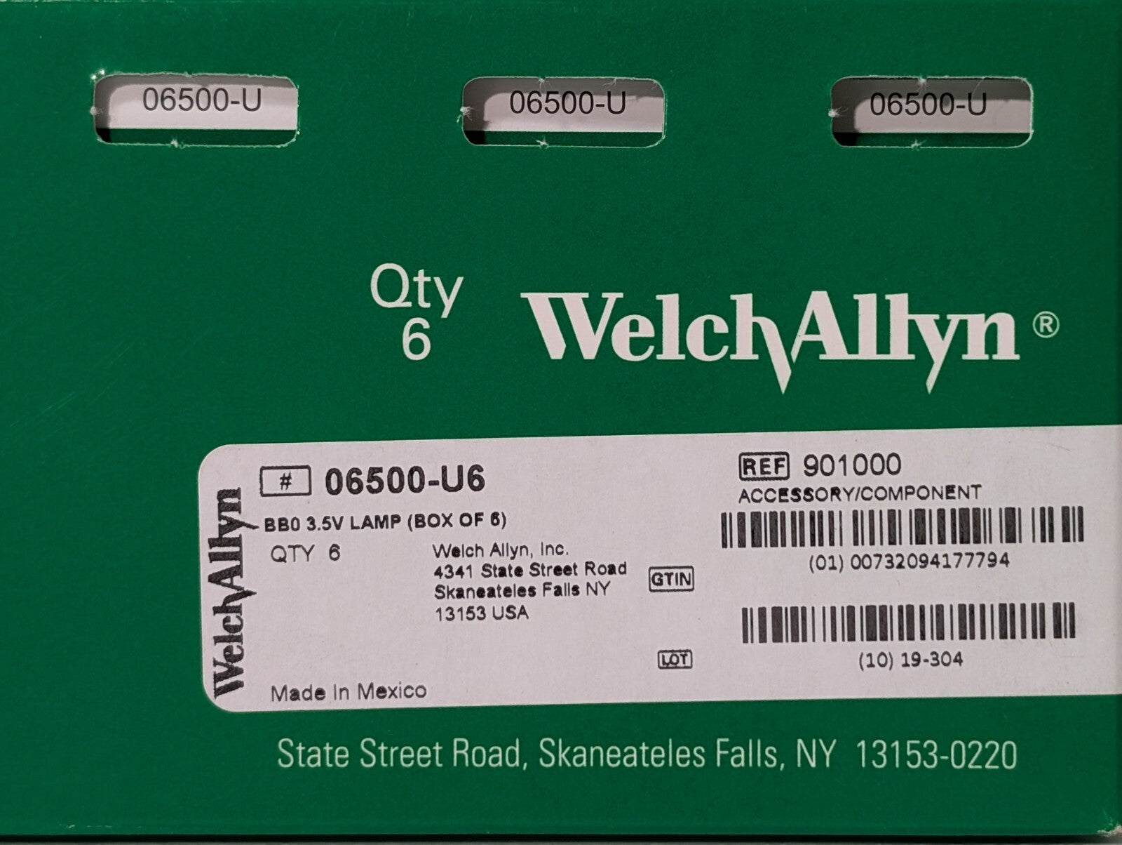 (10) Welch Allyn 06500-U6 Halogen Lamp 3.5V for MacroView Otoscope - Box of 6, 4