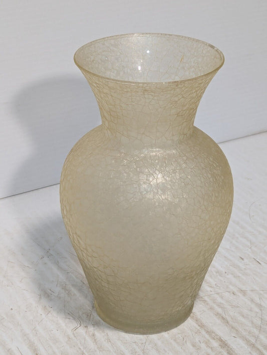 Vintage Libbey Frosted Crackle Glass Vase Pale Light Brown & Pearl - Free Ship
