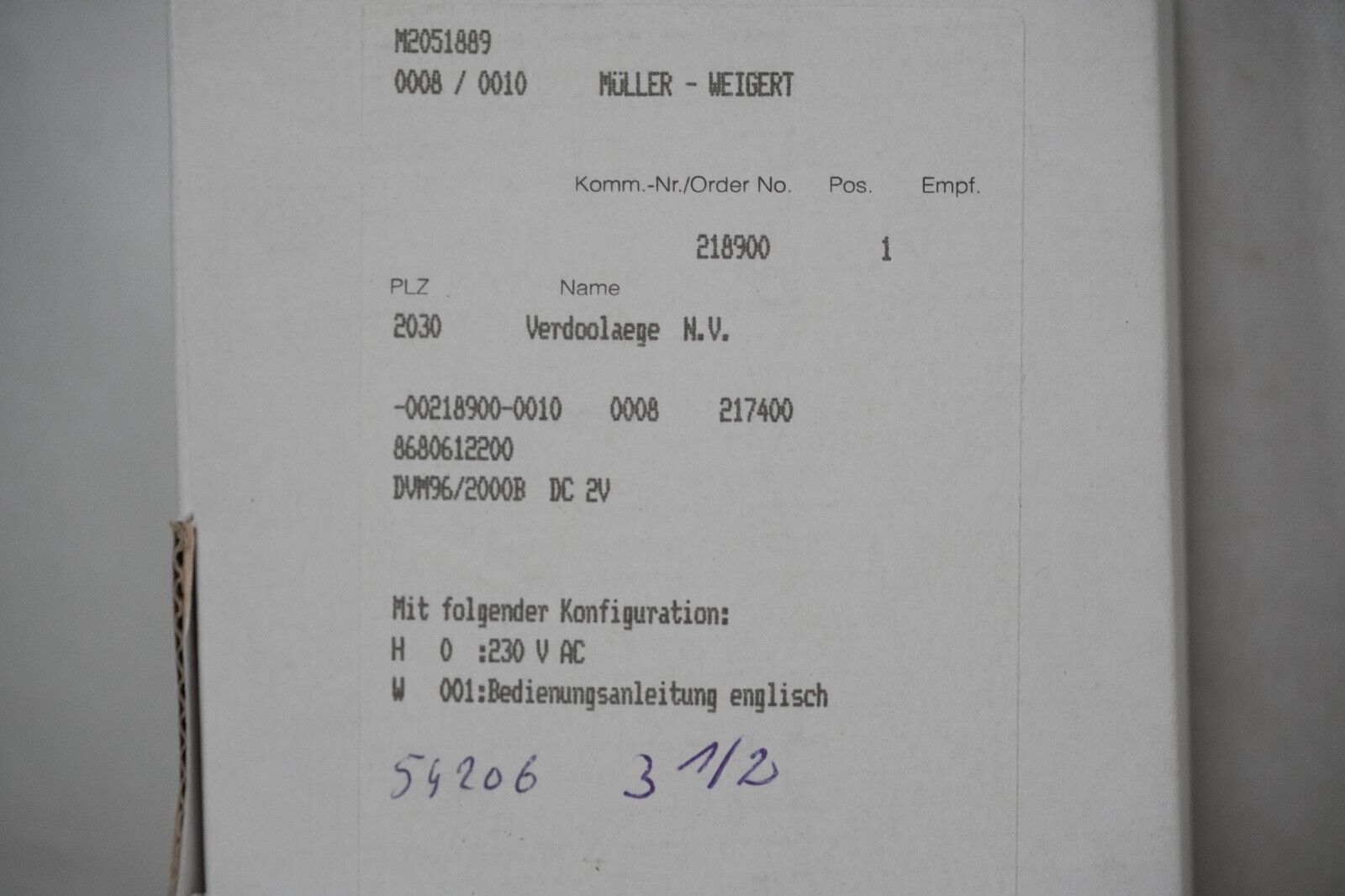 Gossen, Muller & Weigert GMW DVM96/2000B digital panel meter, four digits