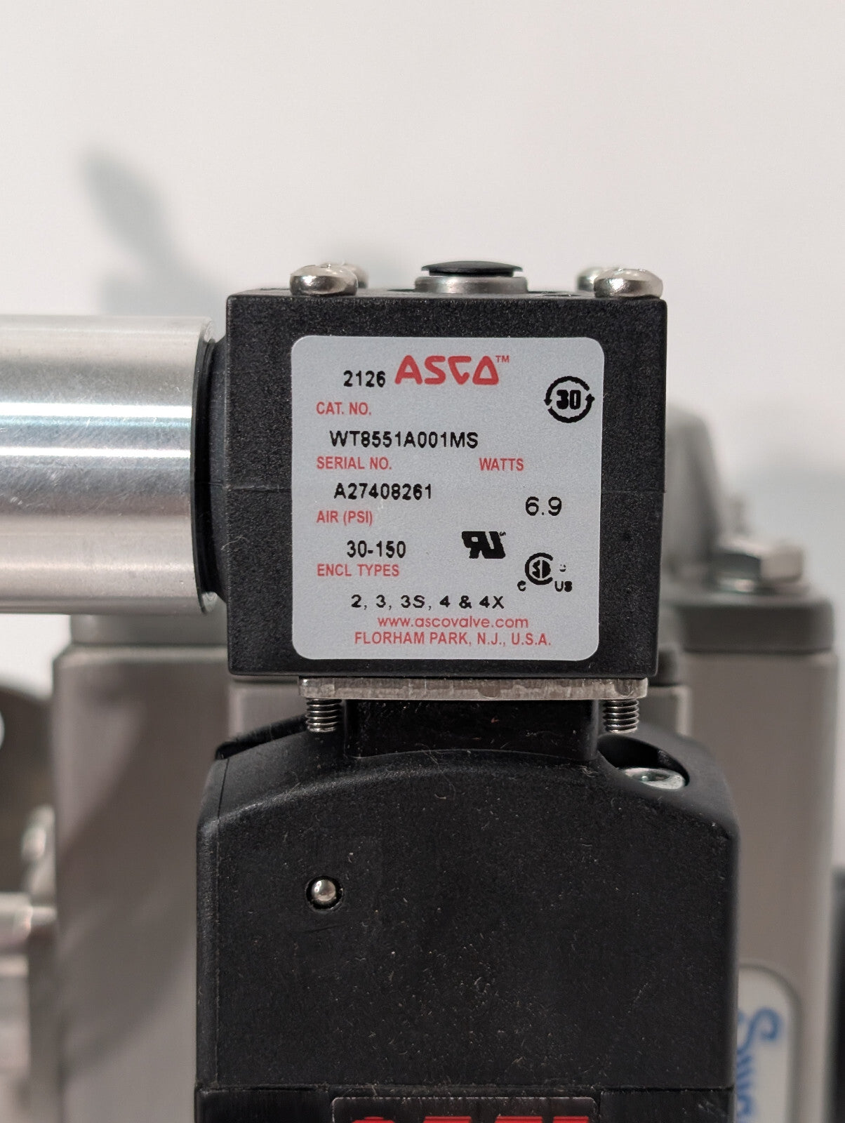 Swaglok MS-A30-4-DIN Spring Return Assy SS-AFSS8 Control Valve ASCO WT8551A001MS