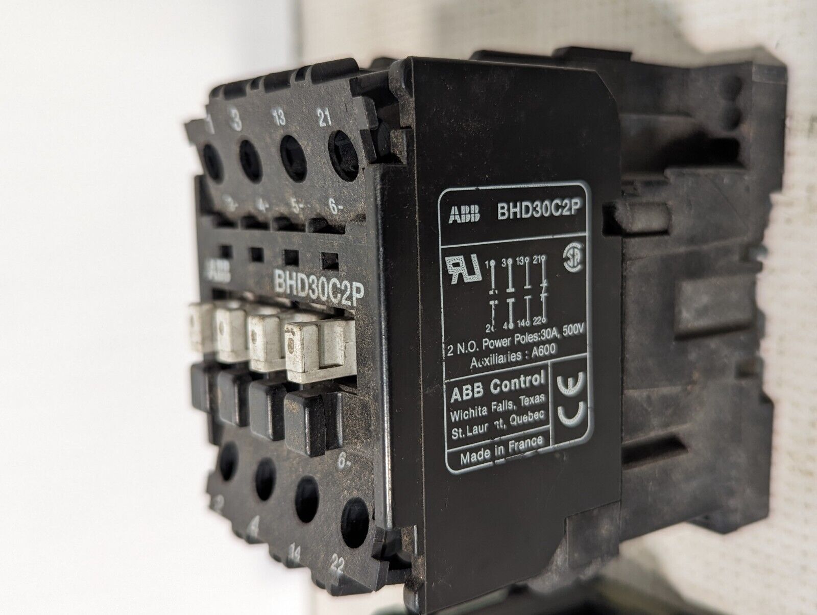 ABB BHD30C2P Control Contactor, 30A, 500V, 2-Pole, A600