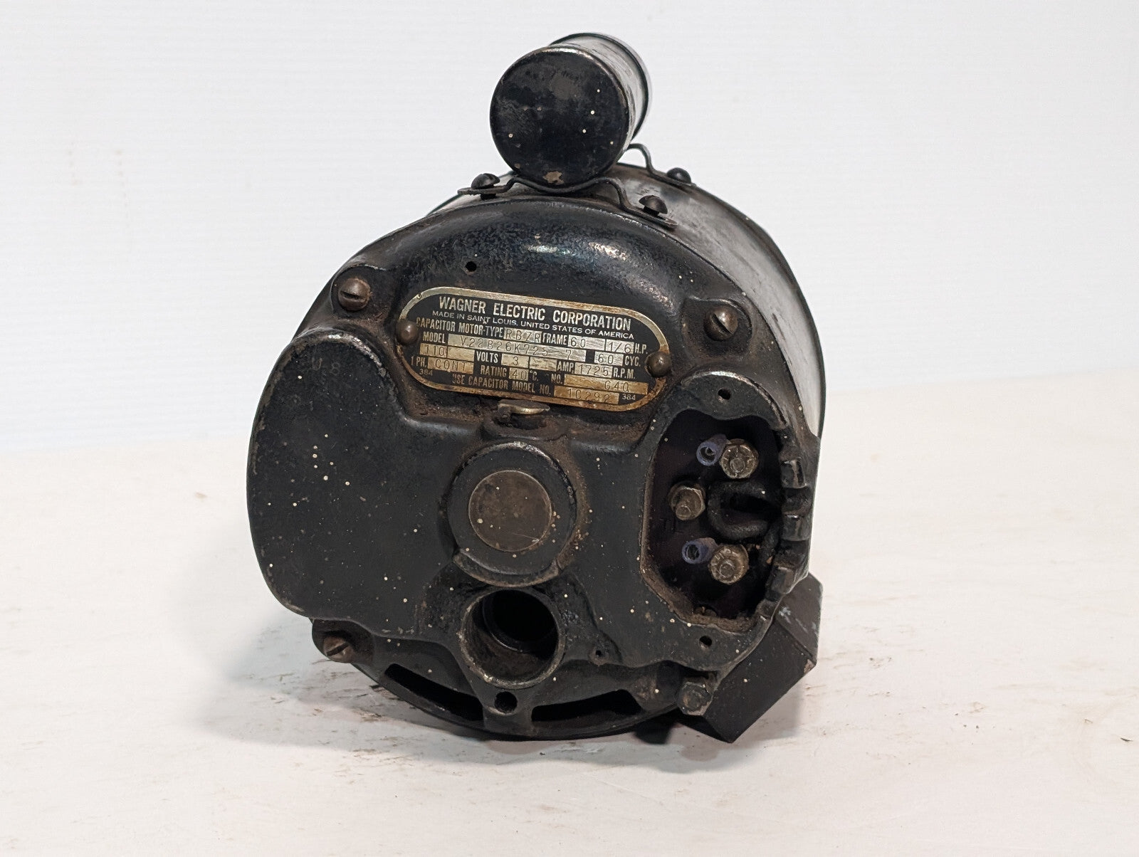 Wagner Electric V22B26K725-7 Type RBZR Capacitor Motor 1/6HP 1PH 110V 1725RPM