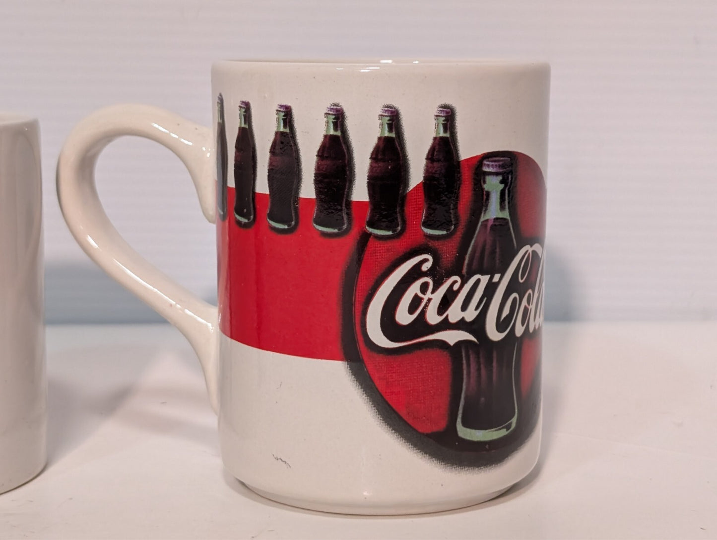 (5) Vintage Coca Cola Collectible Drinking Mugs Coke Ceramic Handles Red Blue